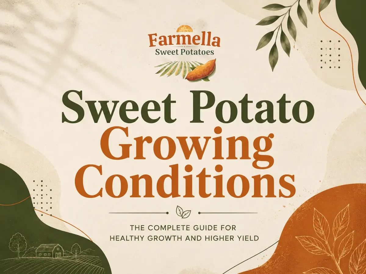 Sweet potato growing conditions guide showing healthy cultivation practices for stronger growth and higher crop yield