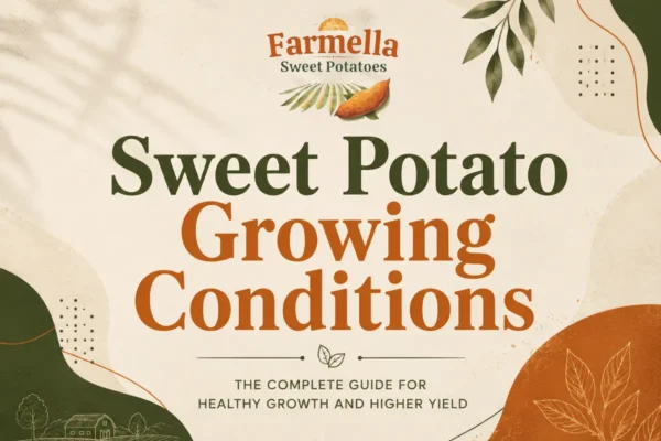 Sweet potato growing conditions guide showing healthy cultivation practices for stronger growth and higher crop yield