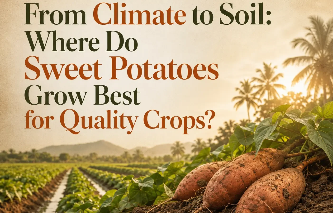 Where do sweet potatoes grow best in warm climates with fertile, well-drained soil and suitable growing conditions
