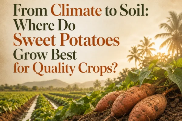 Where do sweet potatoes grow best in warm climates with fertile, well-drained soil and suitable growing conditions