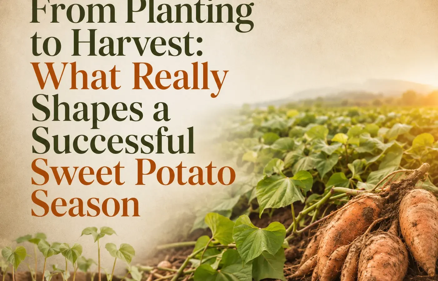 Sweet potato season from planting and early growth to mature roots ready for harvest