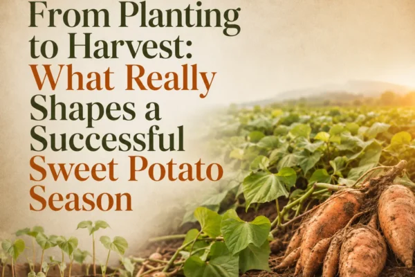 Sweet potato season from planting and early growth to mature roots ready for harvest