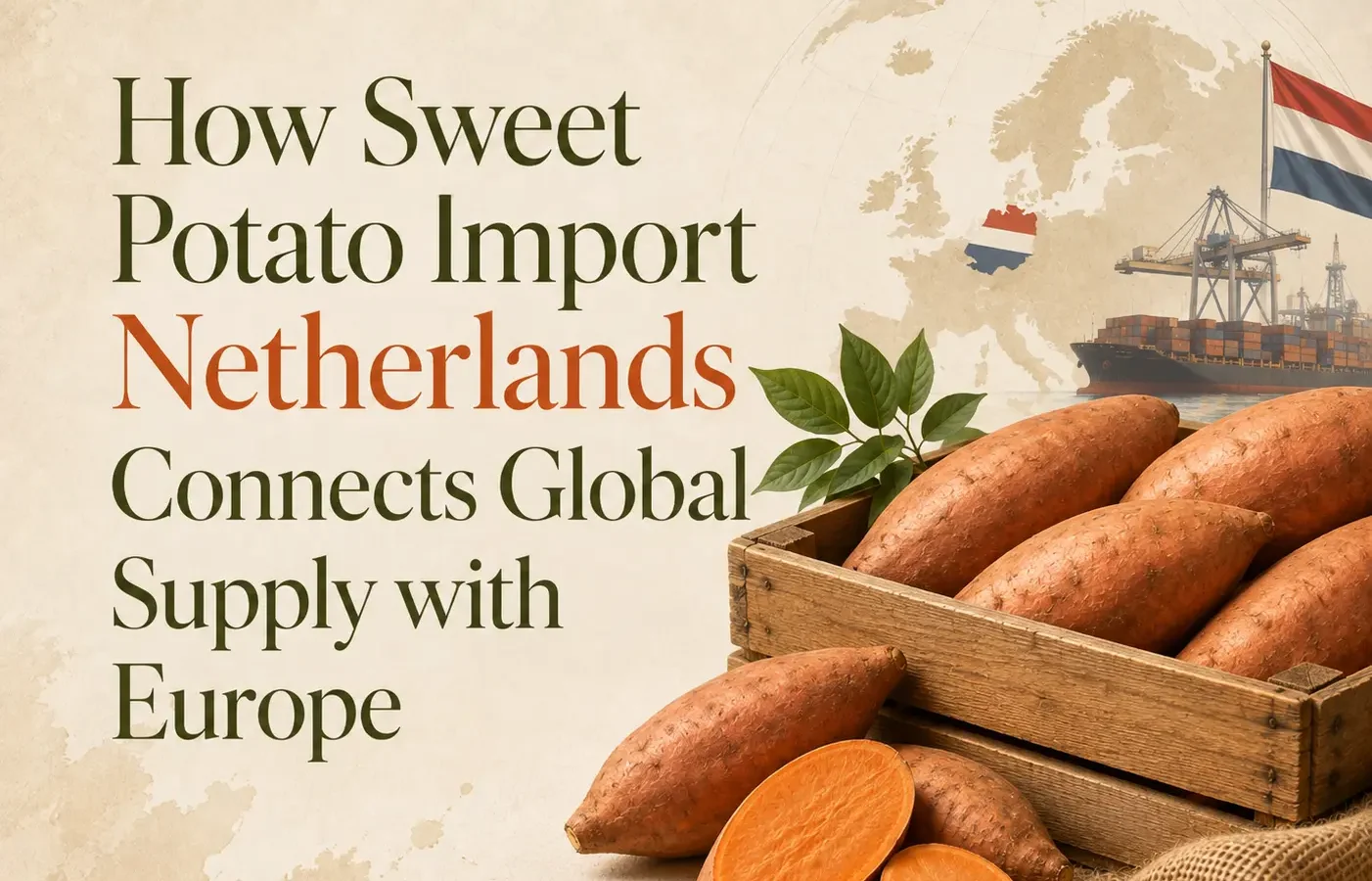 Sweet potato import Netherlands with fresh sweet potatoes prepared for European distribution through the Dutch market