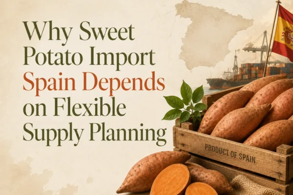 Sweet potato import Spain with fresh sweet potatoes prepared for commercial supply and distribution in the Spanish market