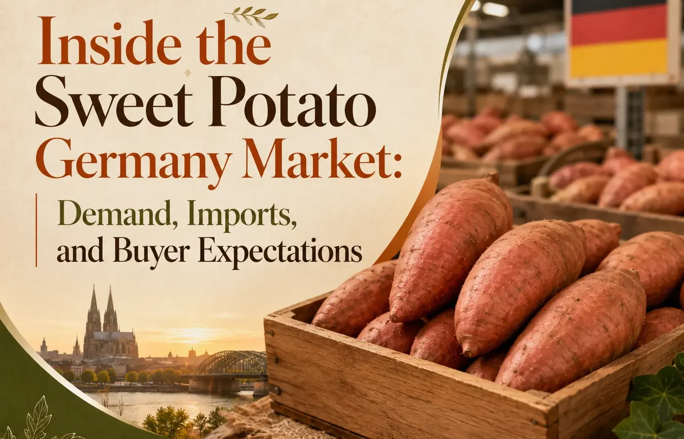 Sweet potato Germany market with fresh sweet potatoes prepared for German buyers and import distribution