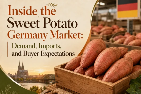 Sweet potato Germany market with fresh sweet potatoes prepared for German buyers and import distribution